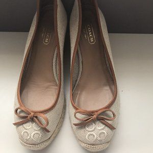 Coach Beige Linen Wedges, size 6